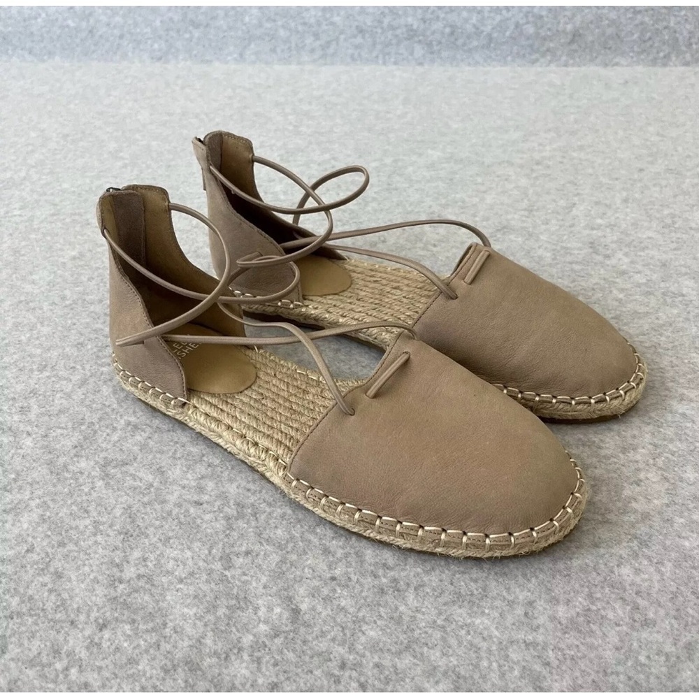 Eileen Fisher Sandals Womens 8.5 Flat Espadrille Tan Beige Barley Leather Upper